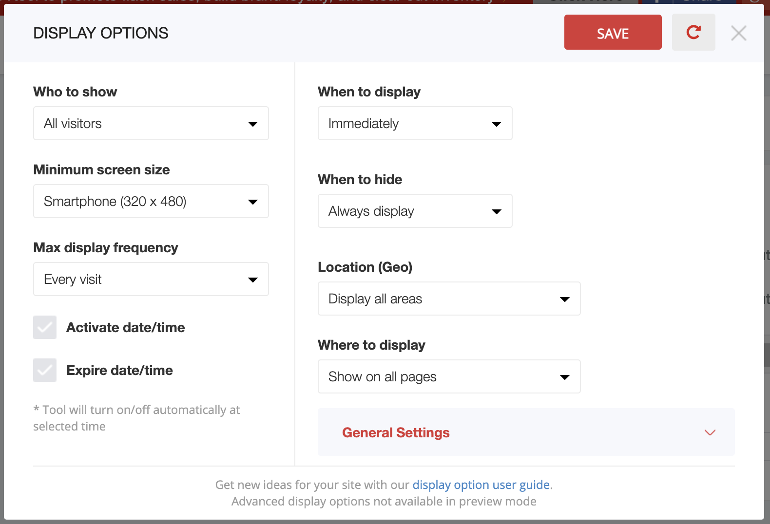 An overview of Zotabox Promo Bar’s advanced display options, allowing merchants to target specific audiences based on location, device, or customer behavior.