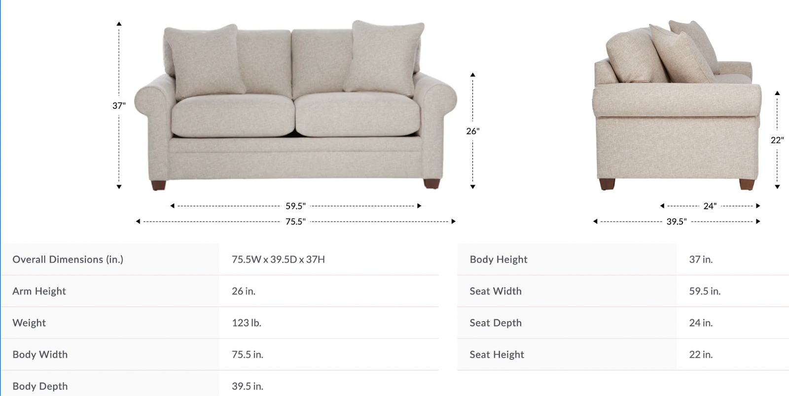 olson apartment size sofa dimensions