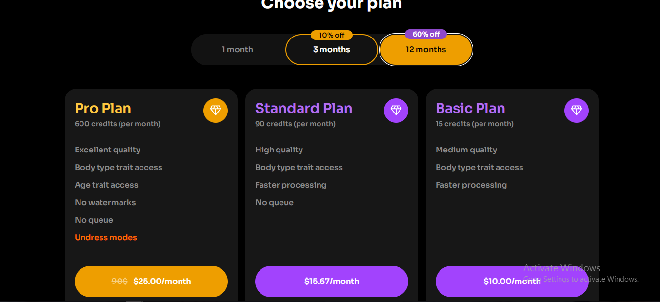 Pricing of Nudify Online