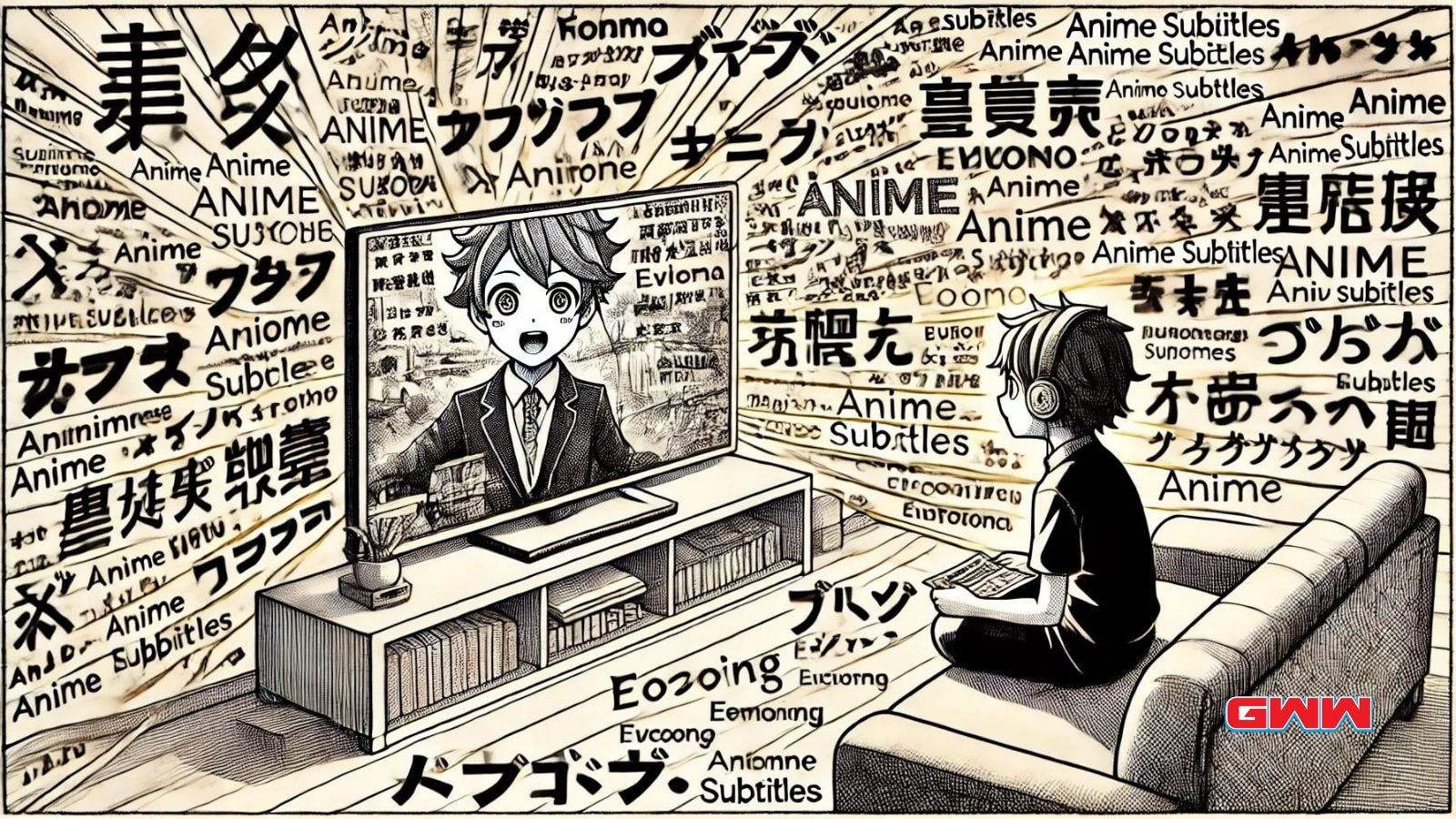 A hand-drawn anime-style image exploring the accuracy of anime subtitles.