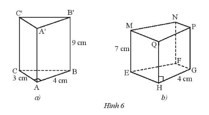 CHƯƠNG 3. HÌNH HỌC TRỰC QUAN CÁC HÌNH KHỐI TRONG THỰC TIỄNBÀI 3: HÌNH LĂNG TRỤ ĐỨNG TAM GIÁC -  HÌNH LĂNG TRỤ ĐỨNG TỨ GIÁC1. HÌNH LĂNG TRỤ ĐỨNG TAM GIÁC, HÌNH LĂNG TRỤ ĐỨNG TỨ GIÁC Bài 1: Hình nào sau đây có:a) các mặt bên là hình chữ nhật và hai đáy là hình tam giác?b) các mặt bên là hình chữ nhật và hai đáy là hình tứ giác? Đáp án chuẩn: a) hình cb) hình a và hình d.Thực hành 1: Quan sát hình lăng trụ đứng tam giác trong Hình 3.a) Hãy chỉ ra các mặt đáy và mặt bên của lăng trụ đứng tứ giác.b) Cạnh bên AE bằng cạnh nào? Đáp án chuẩn: a) Mặt đáy: ABCD, EFGH; Mặt bên: ABFE; ADHE; CDHG; BCGFb) BF; CG; DH.Vận dụng 1: Hộp kẹo socola (Hình 4a) được vẽ lại như hình 4b có dạng hình lăng trụ đứng. Hãy chỉ rõ mặt đáy, mặt bên, cạnh bên của hình lăng trụ đó. Đáp án chuẩn: Mặt đáy: ABC; MNPMặt bên: ABNM; BCPN; ACPM2. TẠO LẬP HÌNH LĂNG TRỤ ĐỨNG TAM GIÁC VÀ HÌNH LĂNG TRỤ ĐỨNG TAM GIÁCThực hành 2: Tạo lập hình lăng trụ đứng tam giác có kích thước ba cạnh đáy là 2 cm, 3 cm, 4 cm và chiều cao 3,5 cm theo hướng dẫn sau:Vẽ ba hình chữ nhật với kích thước như Hình 5a.Gấp các cạnh BN và CP sao cho cạnh AM trùng với A’M’, ta được hình lăng trụ đứng tam giác ABC.MNP (Hình 5b). Đáp án chuẩn: HS tự thực hiện các bước trong sách dưới sự hướng dẫn của GV.Thực hành 3: Tạo lập hình lăng trụ đứng có đáy là hình vuông cạnh 3 cm và chiều cao 5cm. Đáp án chuẩn:Cắt miếng bìa như hình vẽ rồi gấp theo đường nét đứt, ta được hình lăng trụ đứng có đáy là hình vuông.  Vận dụng 2: Tạo lập hình lăng trụ đứng có đáy là tam giác đều cạnh 3 cm và chiều cao 4 cm. Đáp án chuẩn: Bước 1: Vẽ 3 hình chữ nhật với kích thước 4 cm x 3 cmBước 2. Gấp cạnh BN và CP sao cho cạnh AM trùng với cạnh A M', ta được hình lăng trụ đứng tam giác ABC.MNP.BÀI TẬP