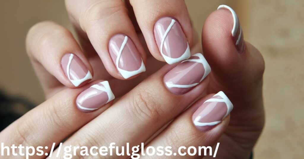 Diagonal White Tips Nails