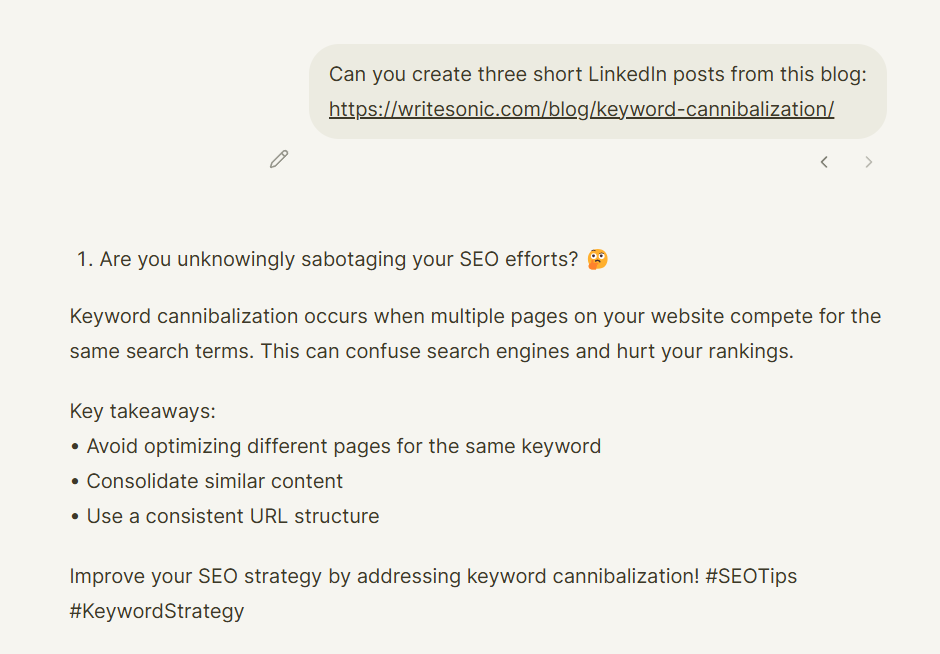 Content repurposing using Chatsonic.