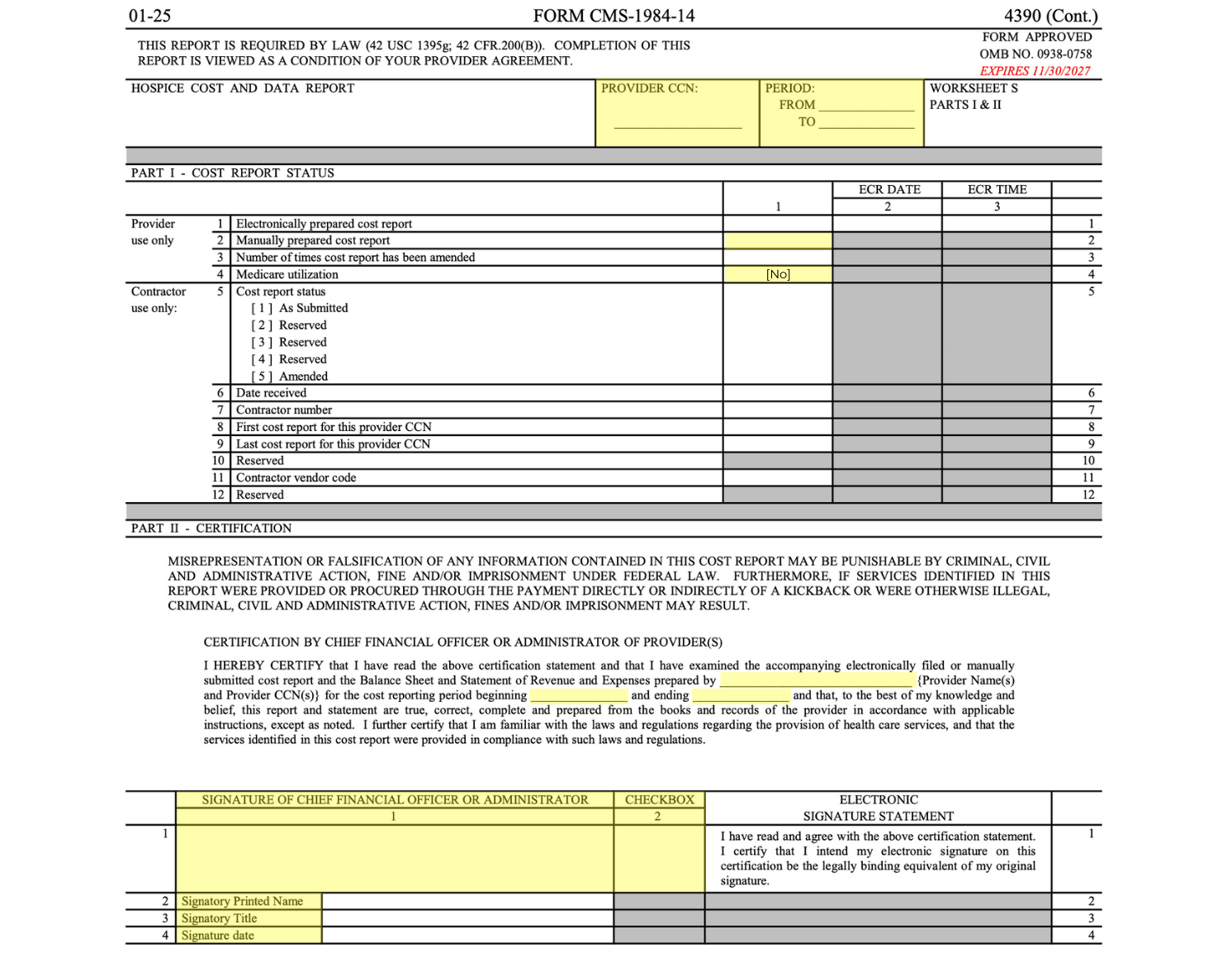 Sample no-utilization hospice Medicare cost report,