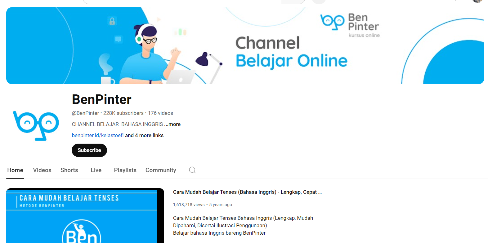 channel youtube belajar toefl BenPinter