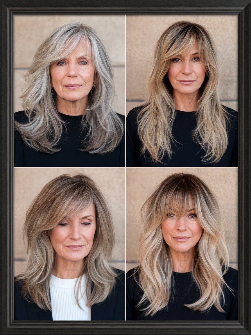 7. Long Layers with Side Bangs