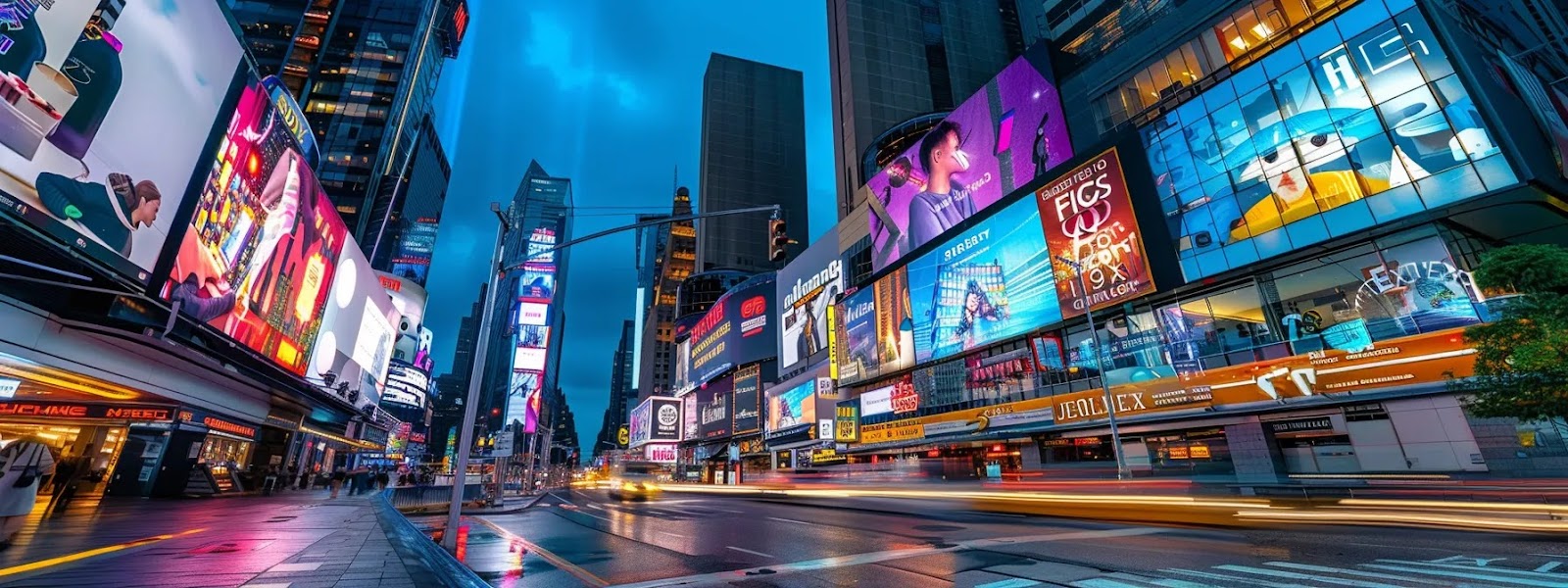 a futuristic cityscape with digital billboards showcasing personalised content, highlighting the ai-driven local seo revolution in 2023.