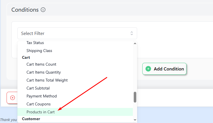 products in cart