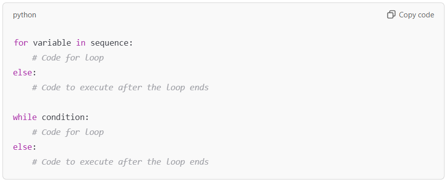 Syntax of loop control with else