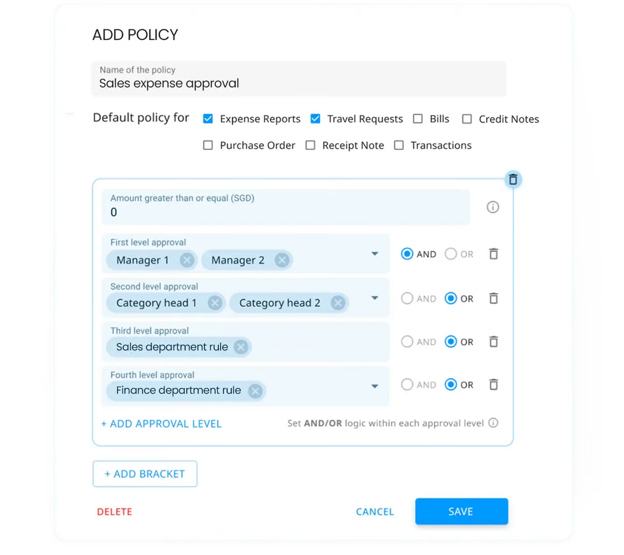 create approval policies for automated expense reporting