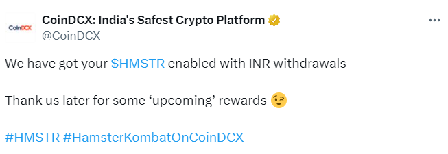 Coindcx's Twitt