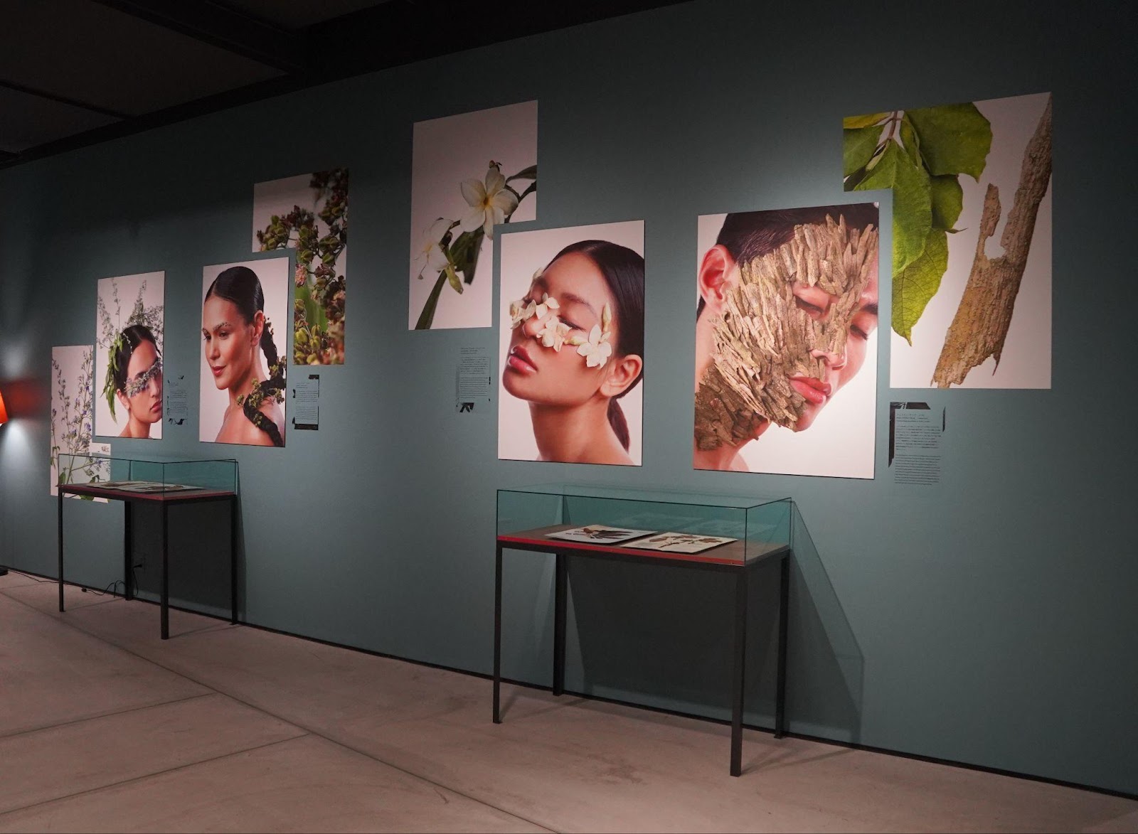 A person standing in a room with pictures on the wallDescription automatically generated