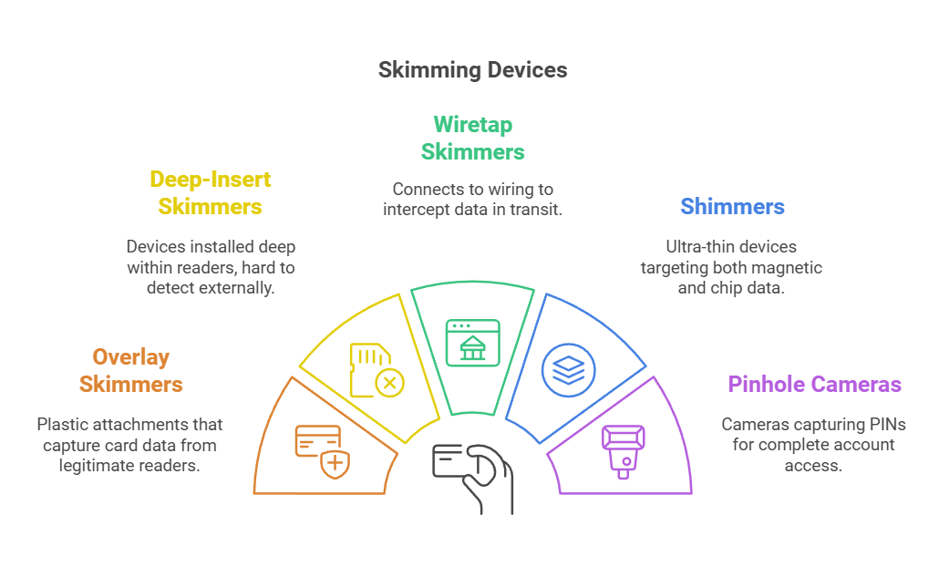 Infographic showing different types of skimming devices