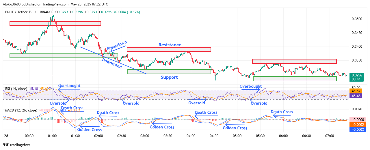 PNUT/USDT M-1 Chart, Analyzed by Alokkp0608, published on May 28th, 2025.