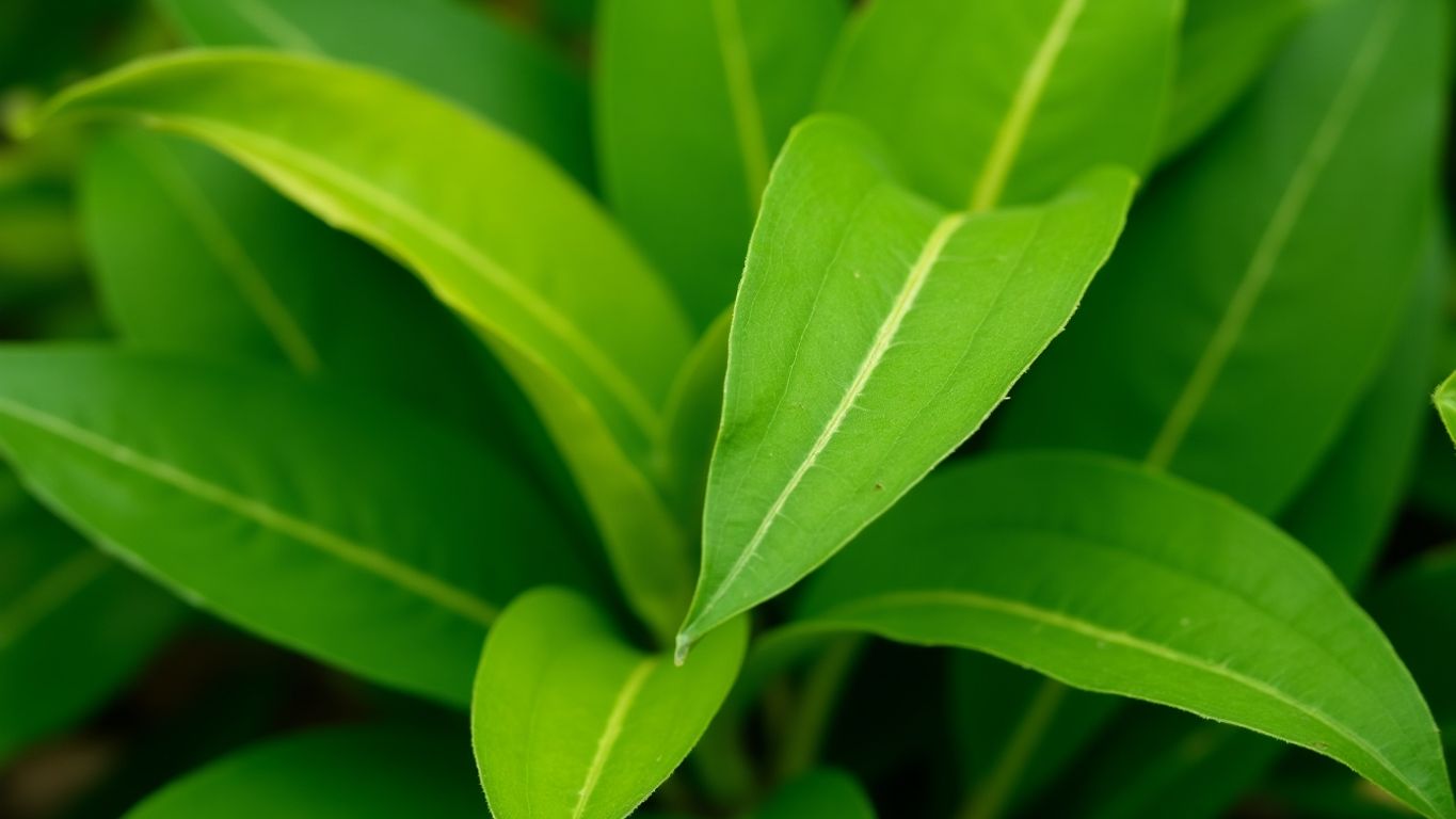 Folhas verdes da árvore Resedá em close-up.