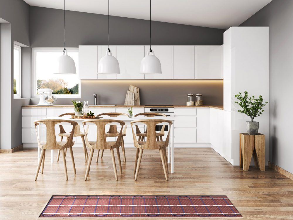 Image of Warmup’s underfloor heating system under the kitchen floor.