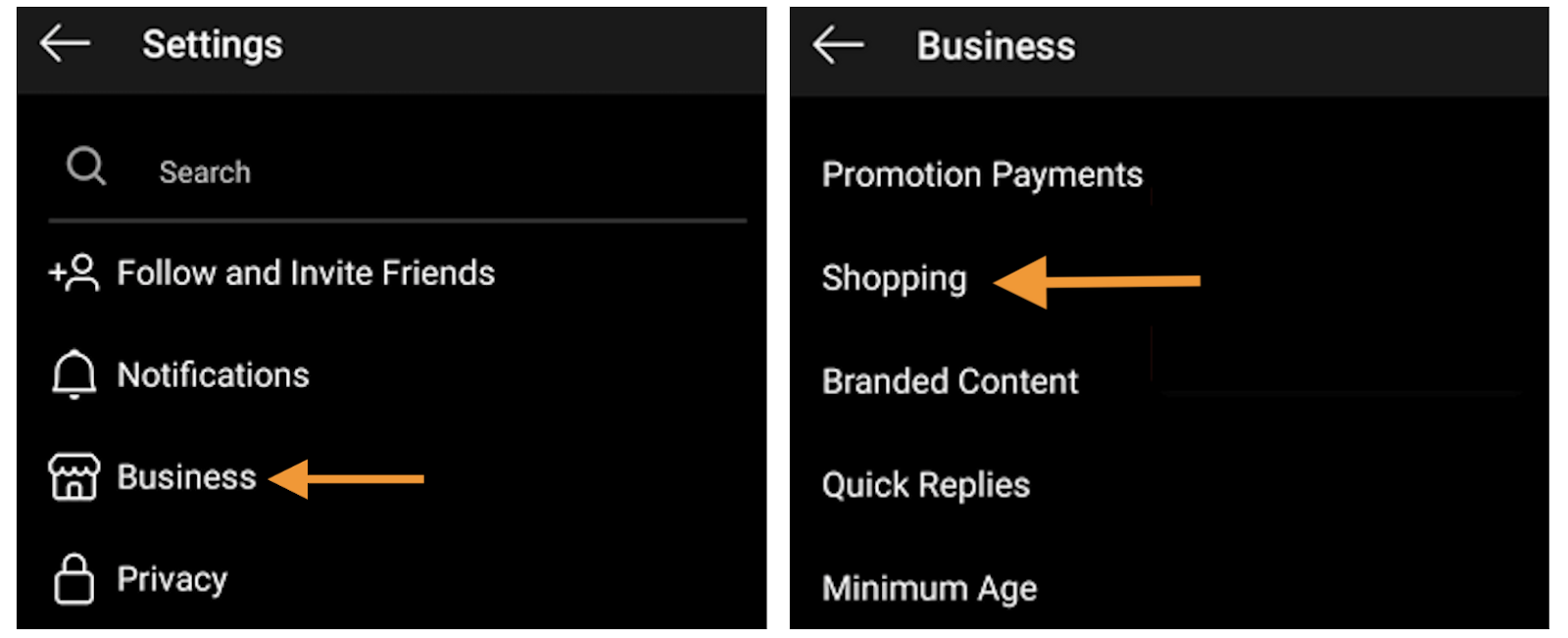 Head to Shopping in Instagram Business Dashboard