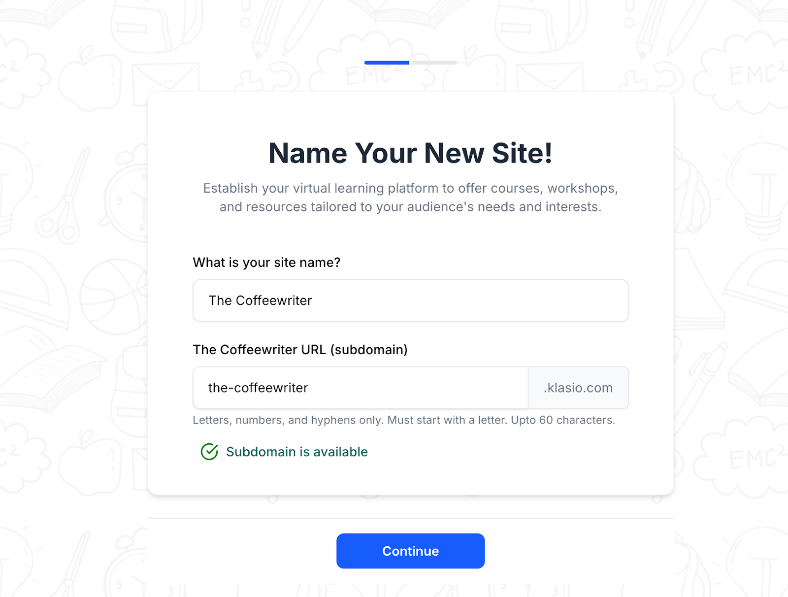 Naming new site