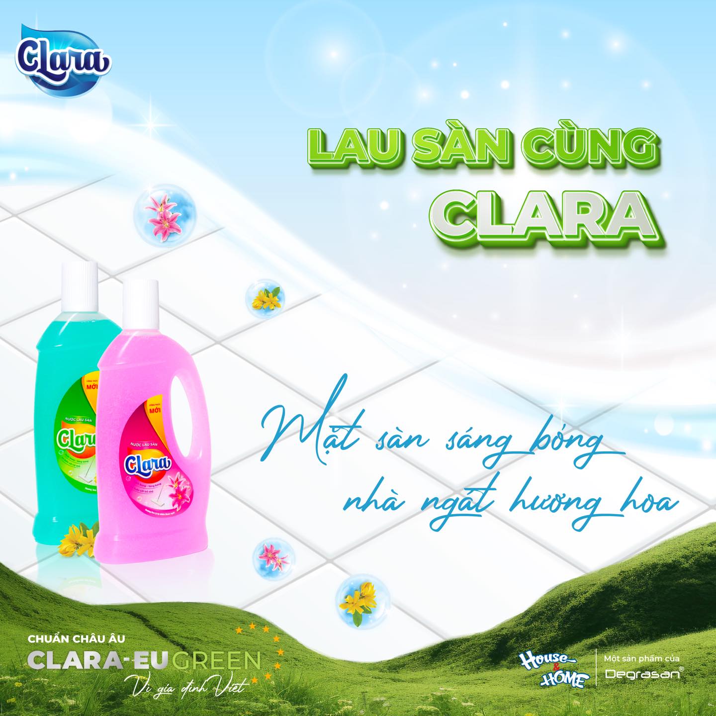 Nước lau sàn Clara phù hợp cho mọi loại sàn