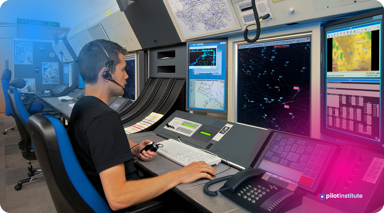 A controller monitors the radar at his station.