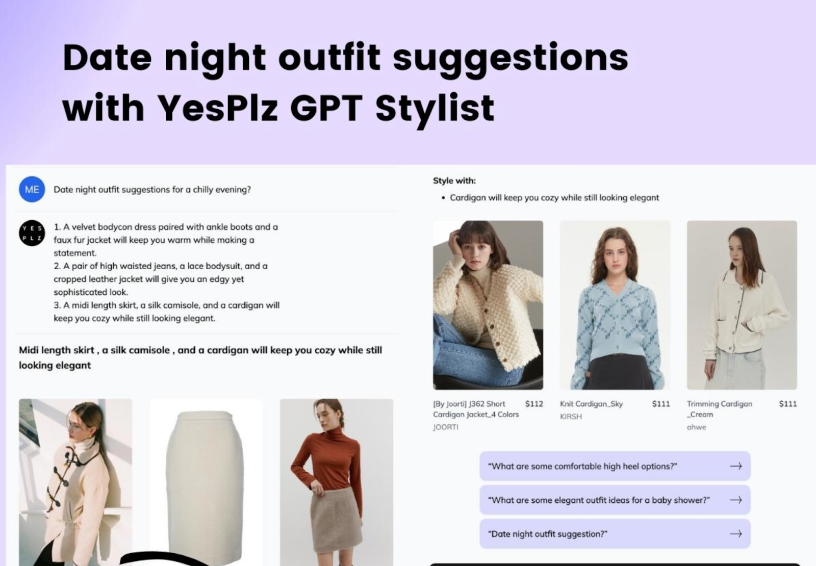 AI suggests outfits based on different occasions.