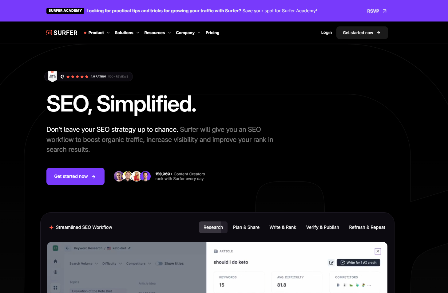 Surfer landing page