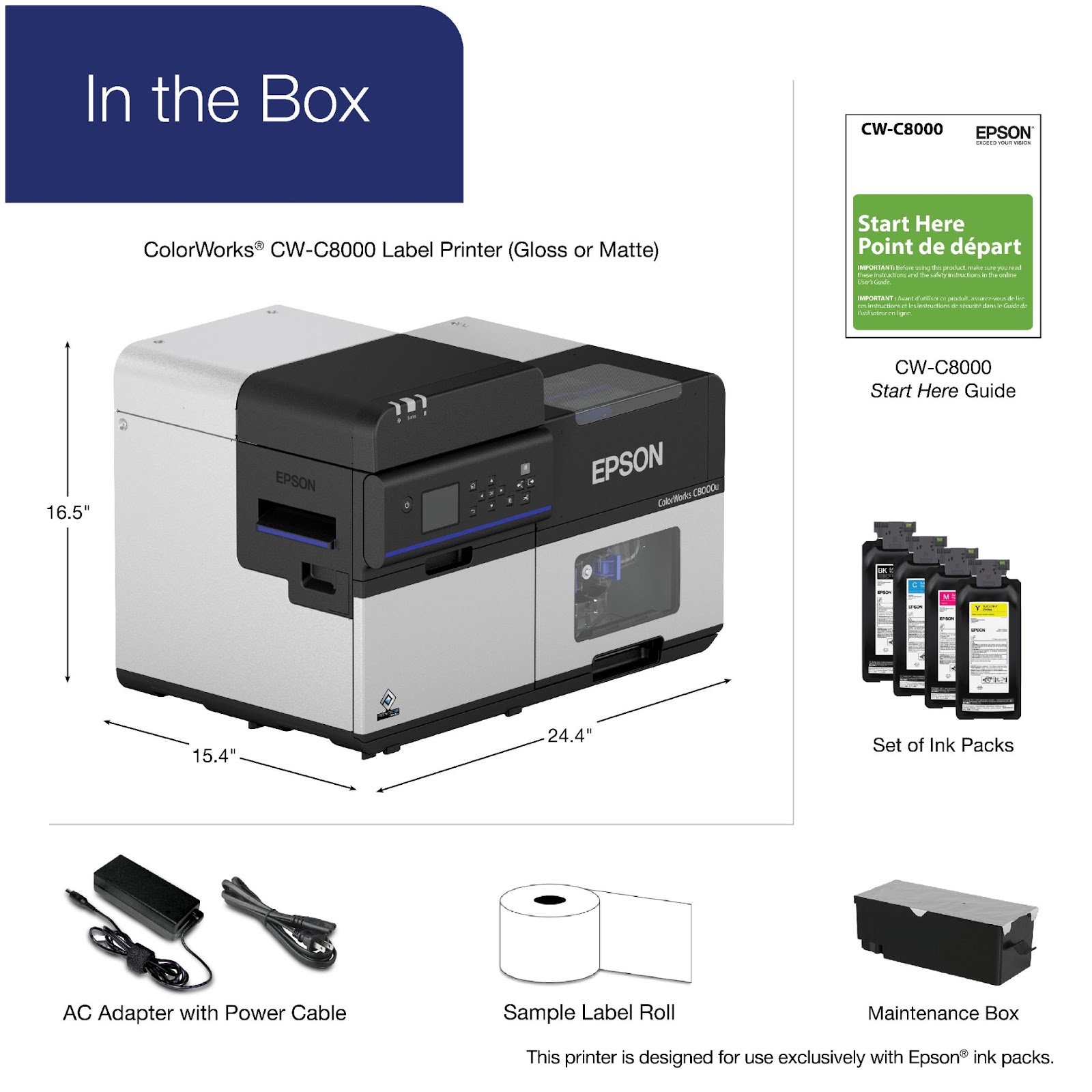 Epson ColorWorks CW-C8000 label printer box contents