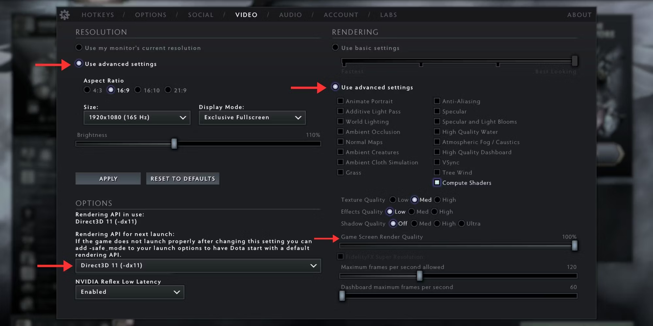 Video settings screen. Source: reddit.com