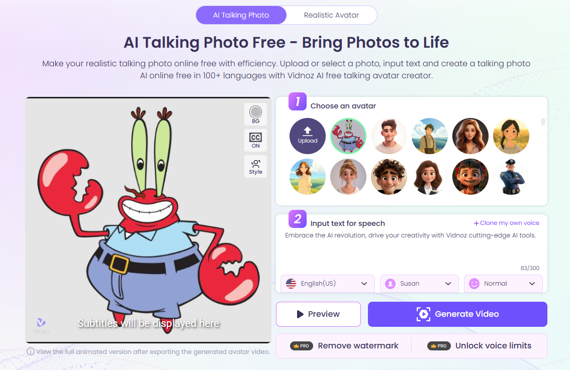 Step 2 on How to Make Mr. Krabs AI Talking Videos