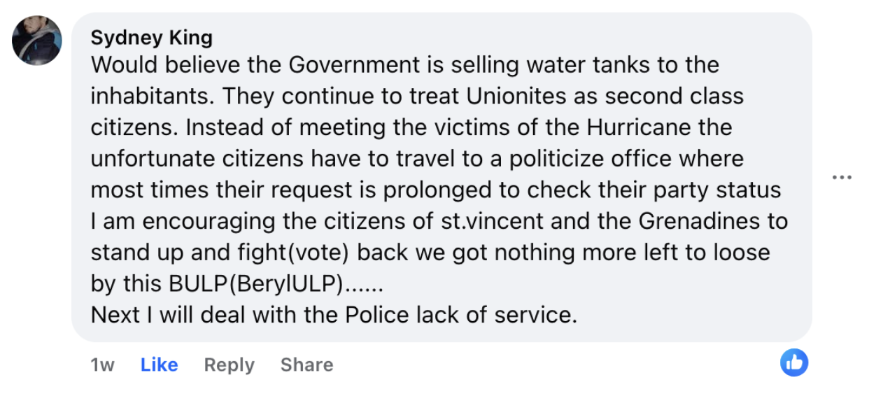 Screenshots of commenting on Facebook describe the person’s distrust of the government. 