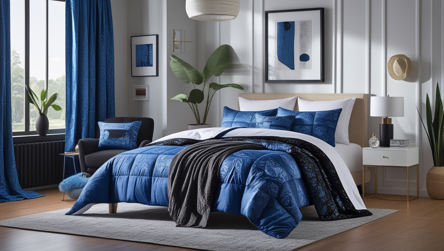 nipsey blue black white comforter set​