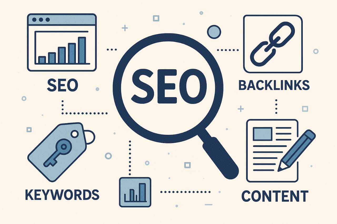 Illustration of SEO with its various aspects