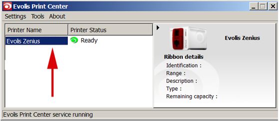 Ready status for Zenius card printer