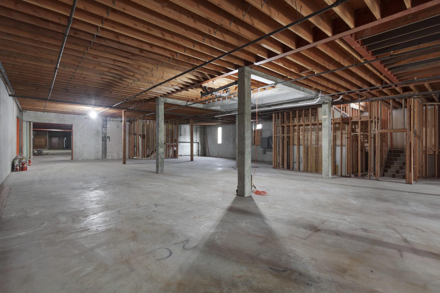 Photo of an in-progress seismic retrofitting interior construction project