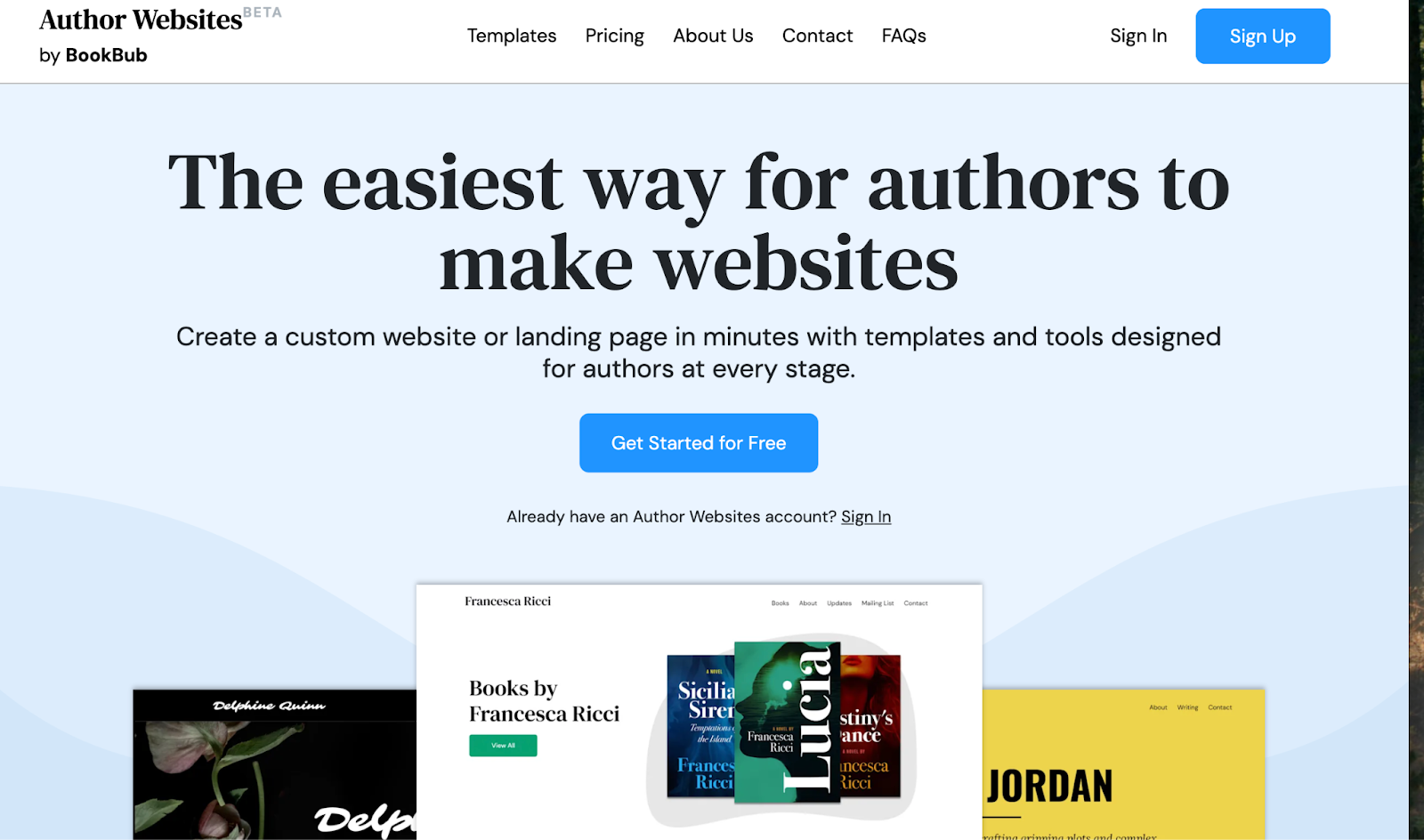 image of landing page for bookbub account creation