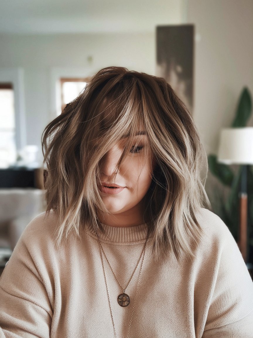 15. Tousled Extra-Long Bob for Chubby Faces