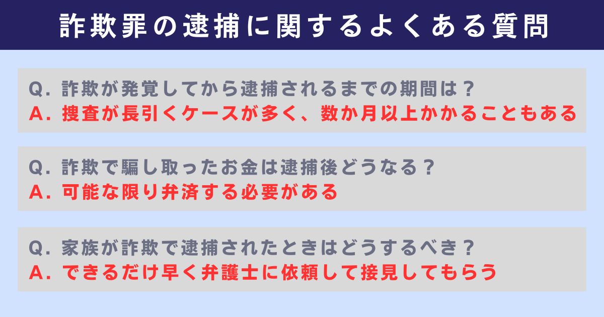 詐欺罪の逮捕に関するよくある質問