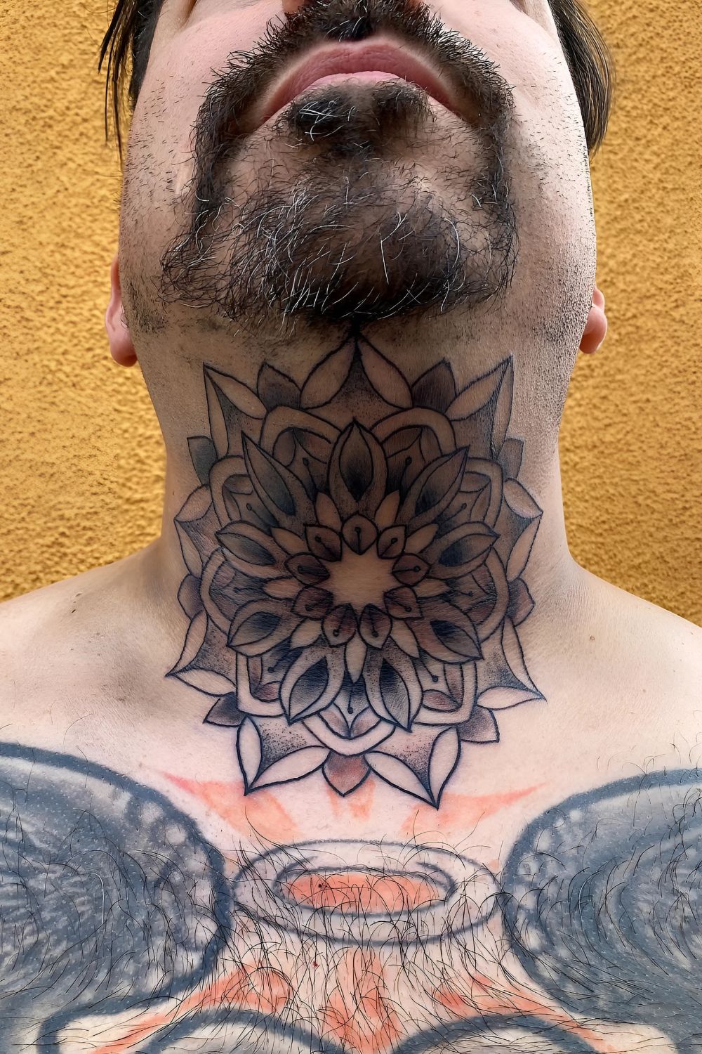 Mandala Throat Tattoo