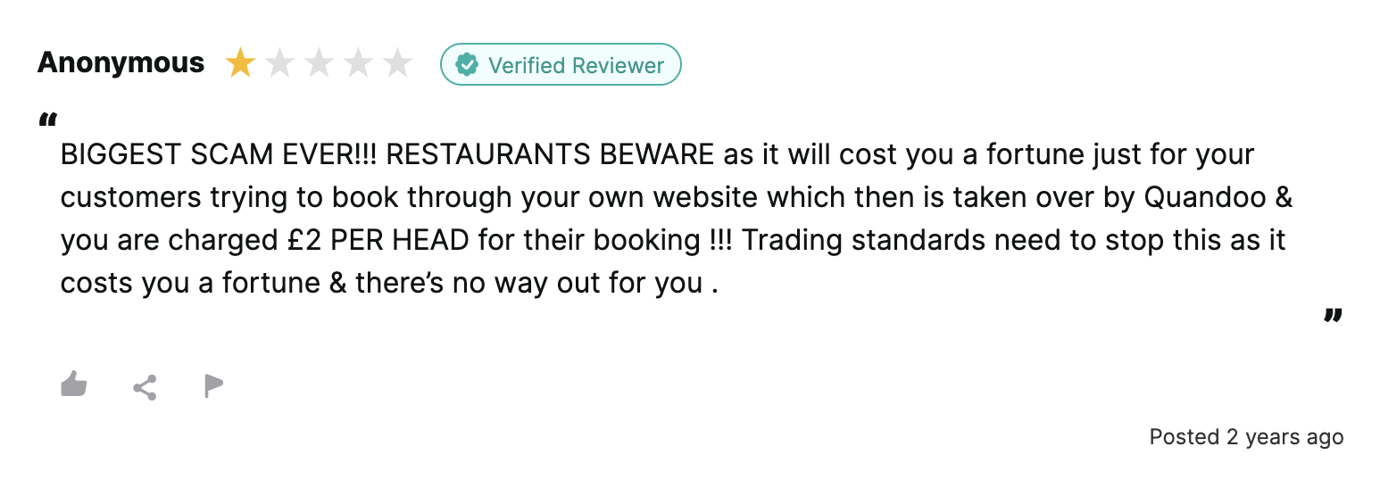 Quandoo customer review on Reviews.io