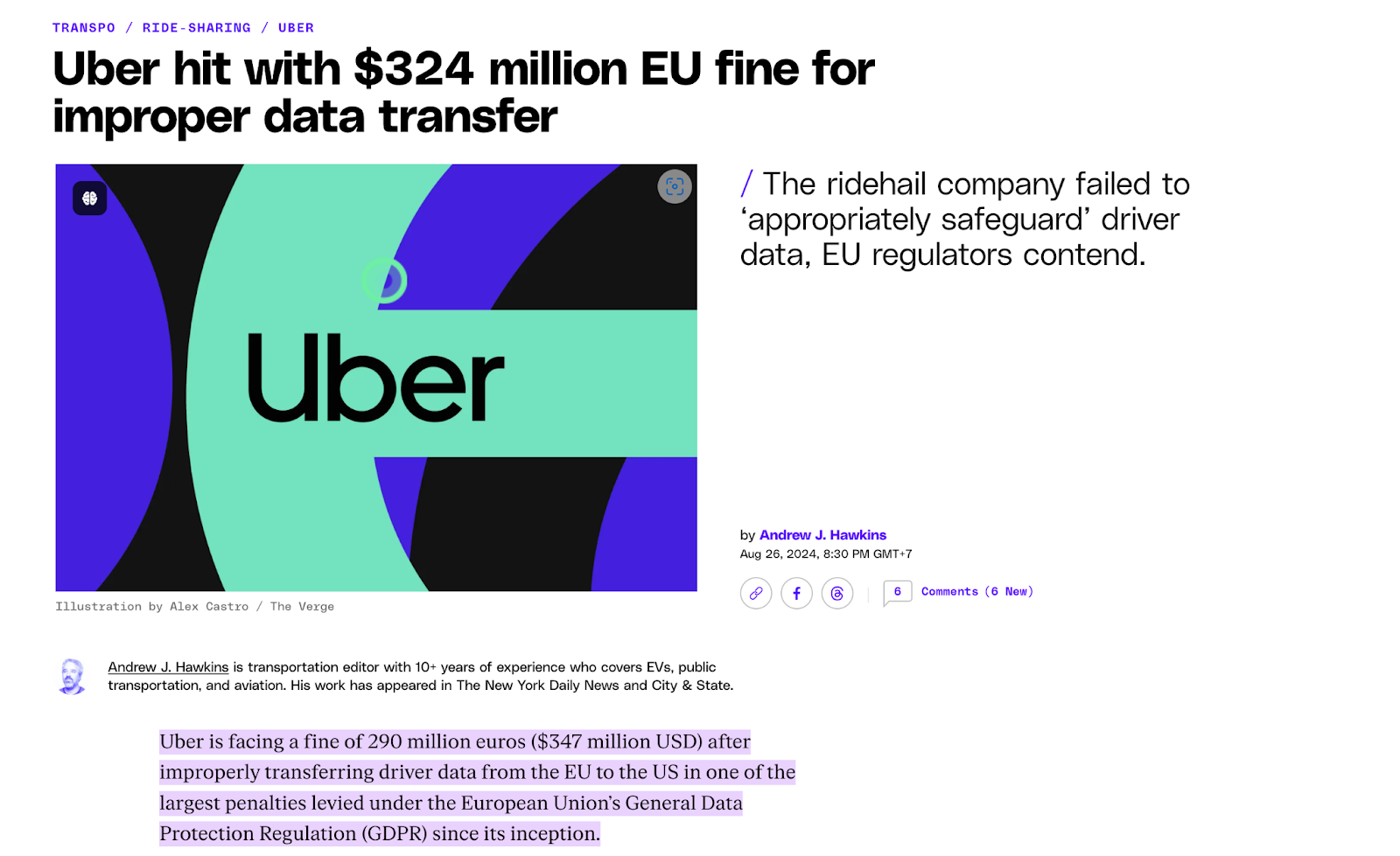 S Companies Subject to GDPR - Uber Case Study