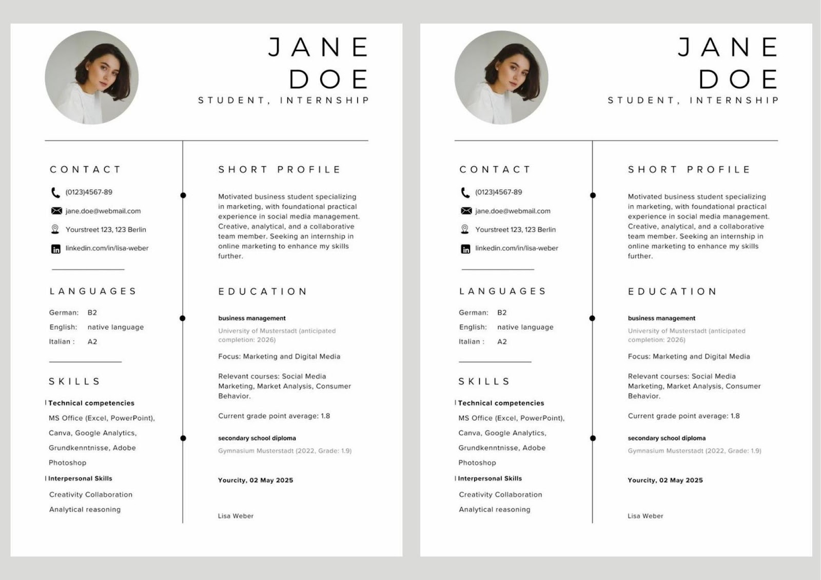 Creative Curriculum Vitae - minimalist