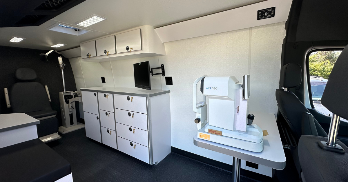 an interior of a mobile medical conversion van