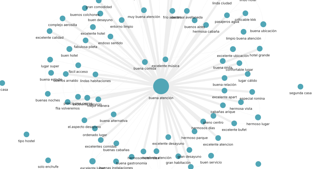 Análisis de nodos de conversación sobre atención al cliente en el hospedaje argentino