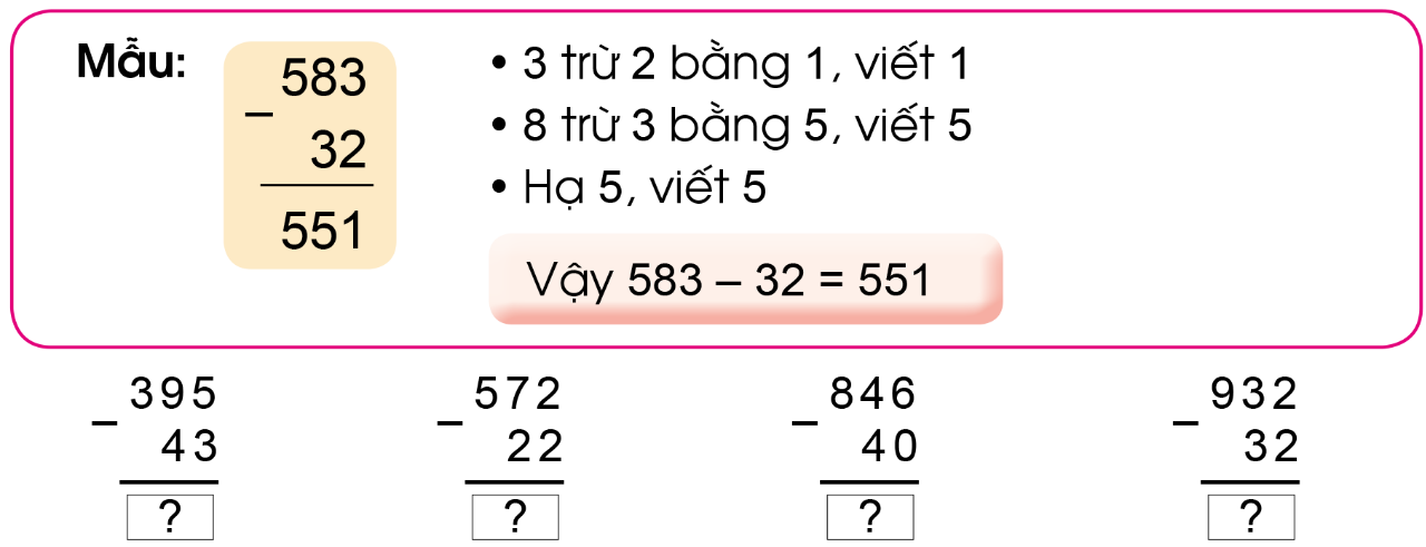 BÀI 77. PHÉP TRỪ( KHÔNG NHỚ) TRONG PHẠM VI 1000