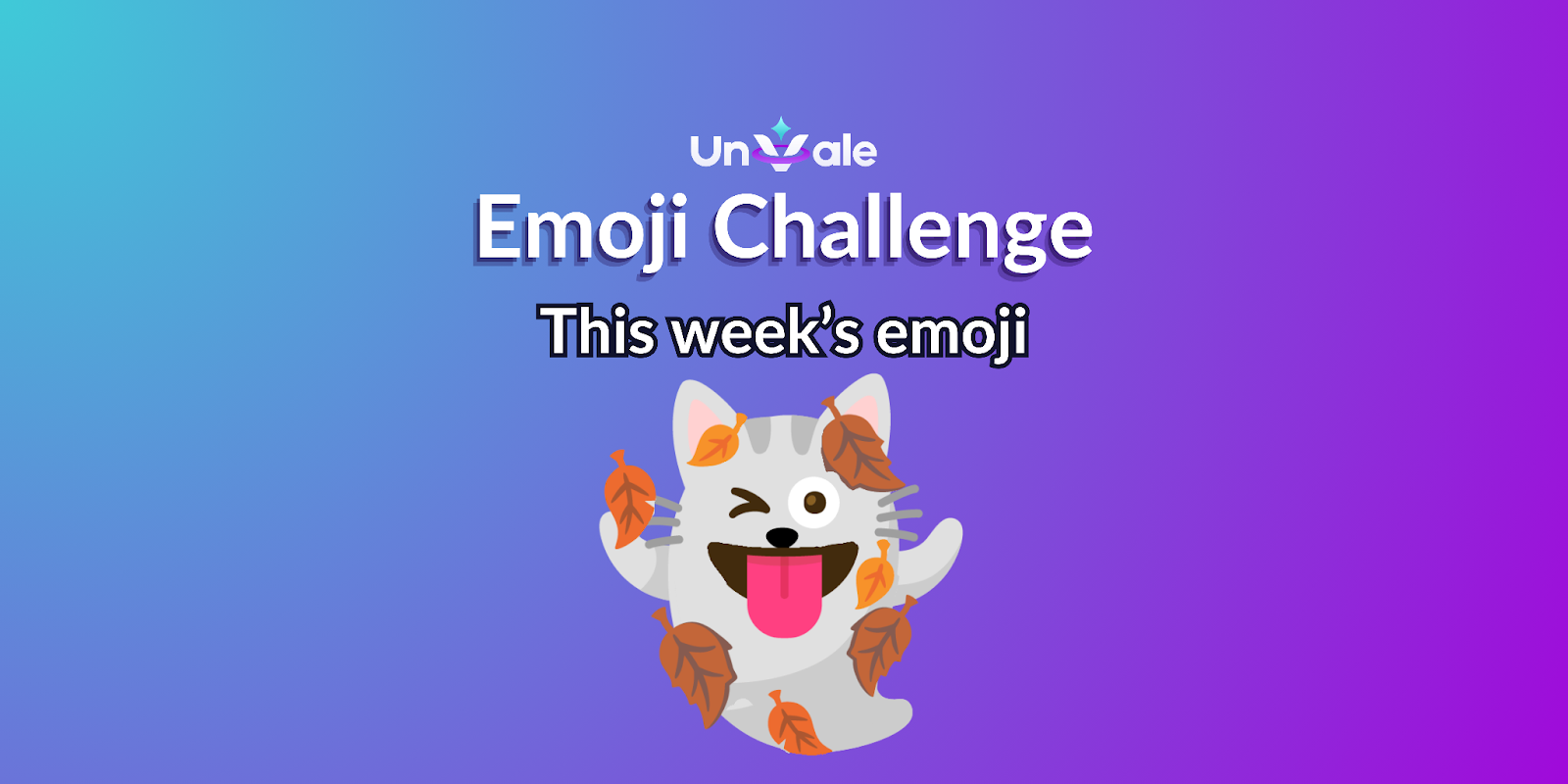 Emoji challenge is a ghost cat winking with it's tongue out and covered in leaves