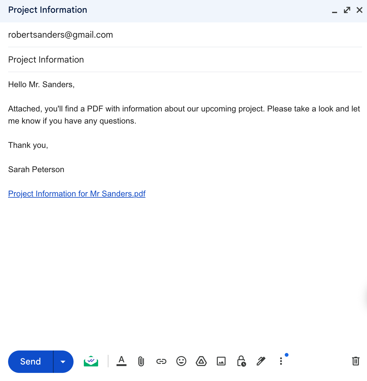 Link to the attachment document was added to the email