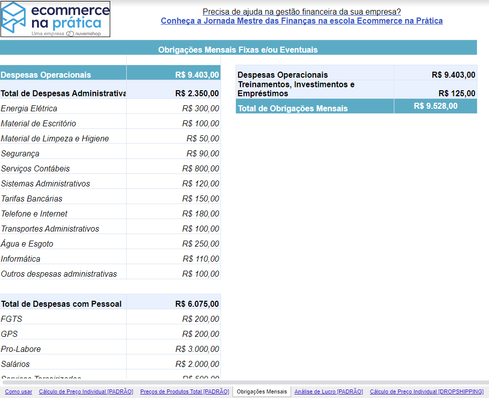 Planilha de precificação gratuita