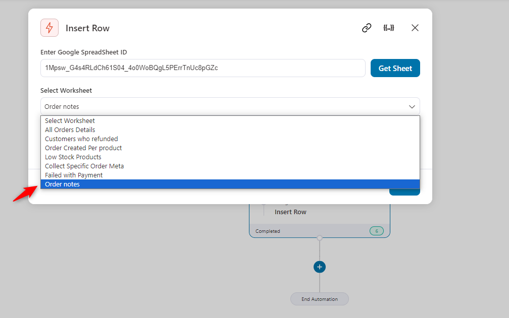 WooCommerce Order notes to Google Sheets