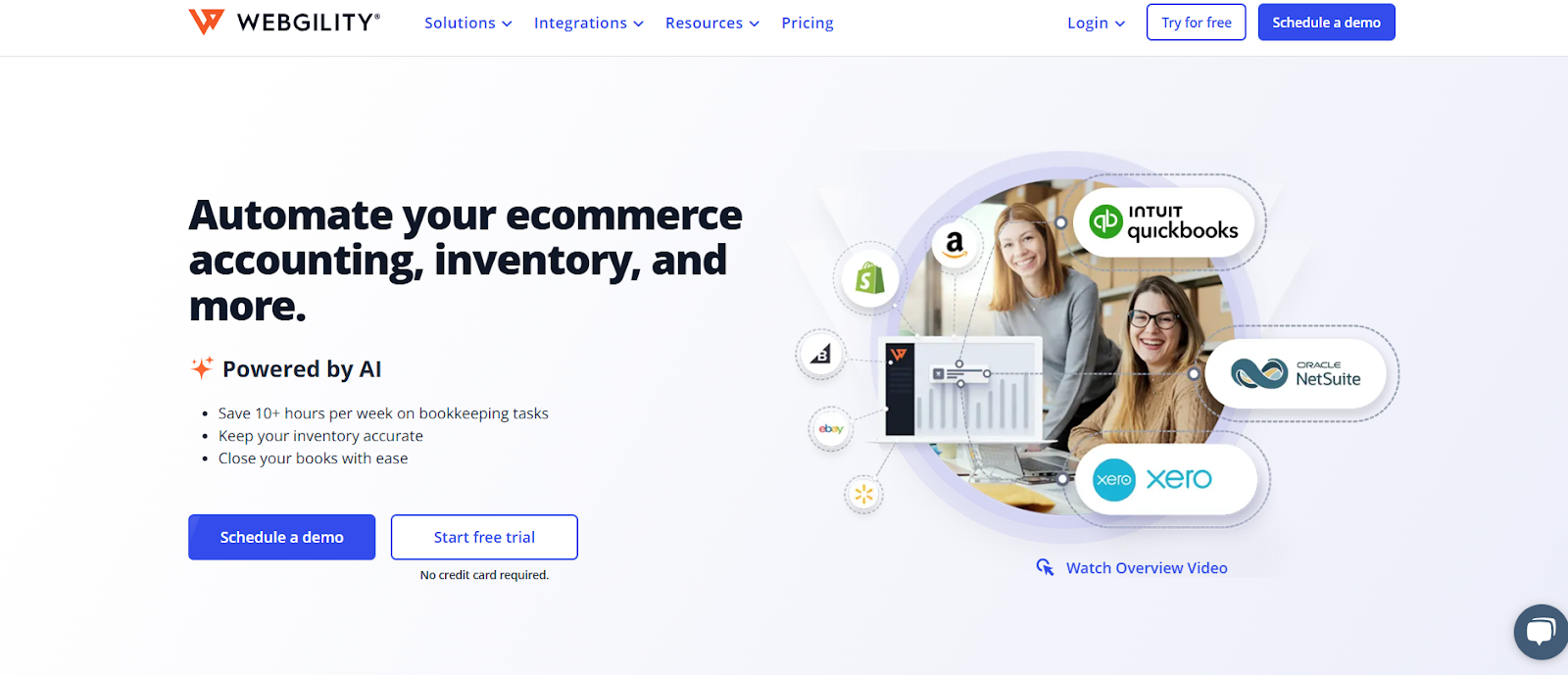 Image of the Webgility website, showcasing its web-based accounting software features 