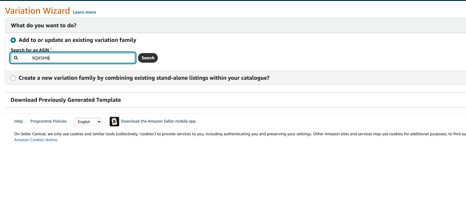 amazon variation wizard search page